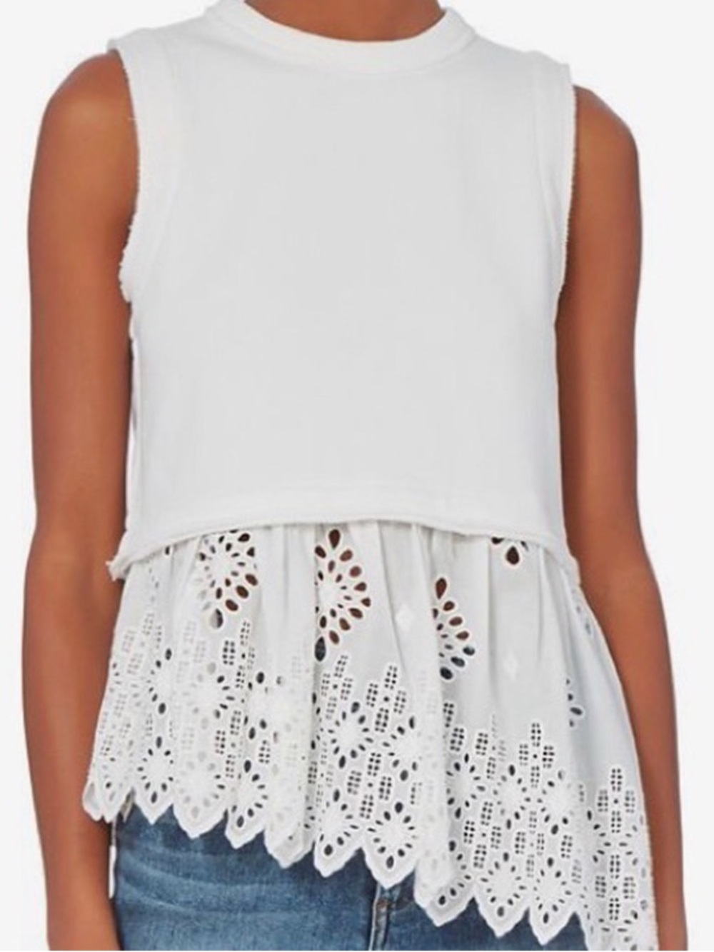 SEA New York. Broderie Anglaise Voile Sleeveless Top. White. Size XS.